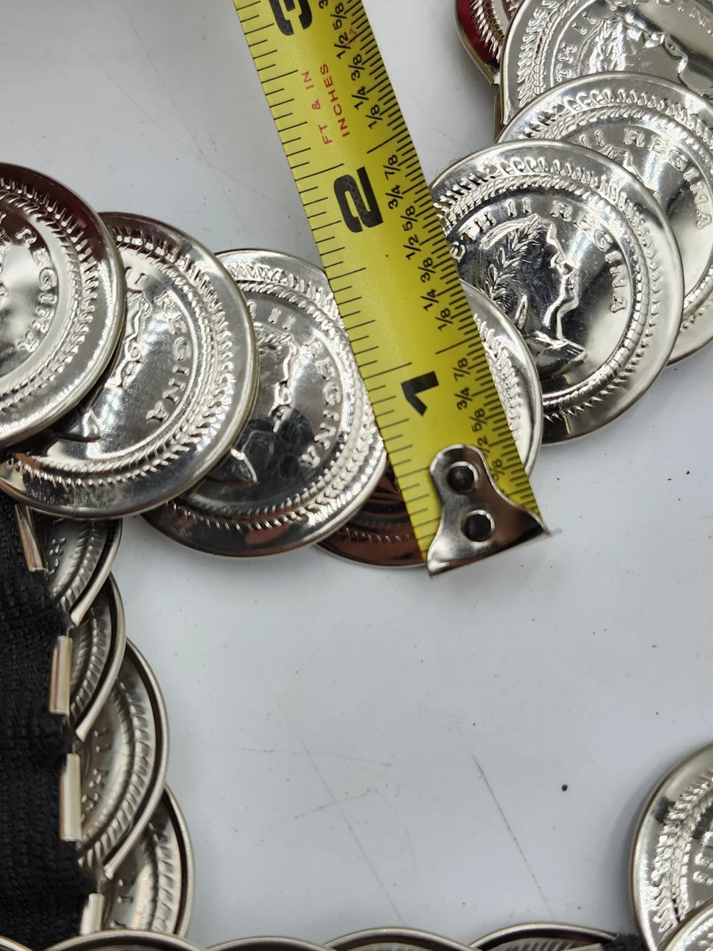Vintage Elizabeth II Regina Coins Stretch Elastic Waist Belt Silver Tone